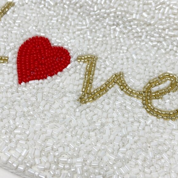 Love Heart Beaded Zip Pouch Gold Chain Handle - Picture 5 of 7